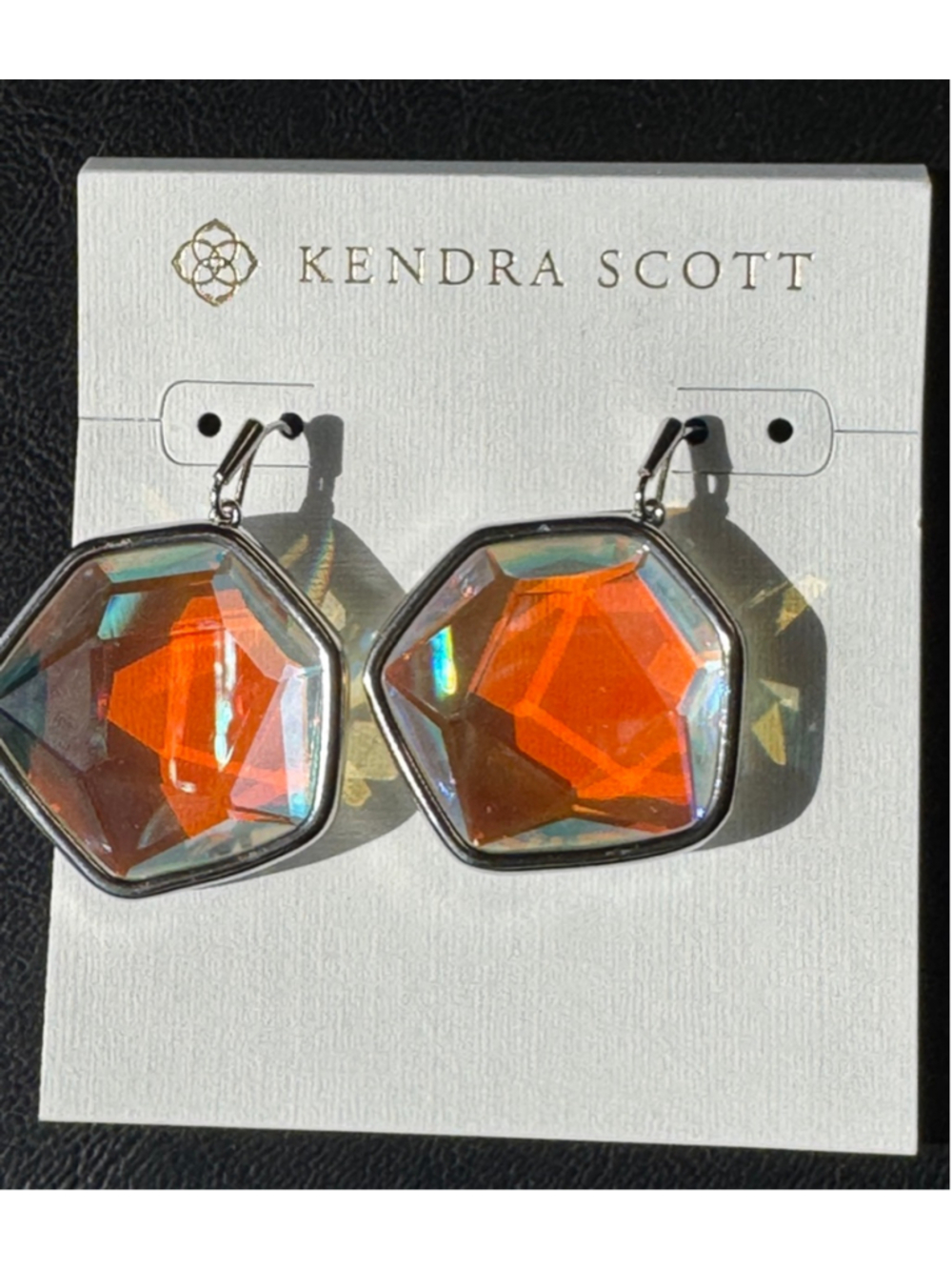 New Kendra Scott rhodium and dichroic glass drop earrings - Picture 5 of 7